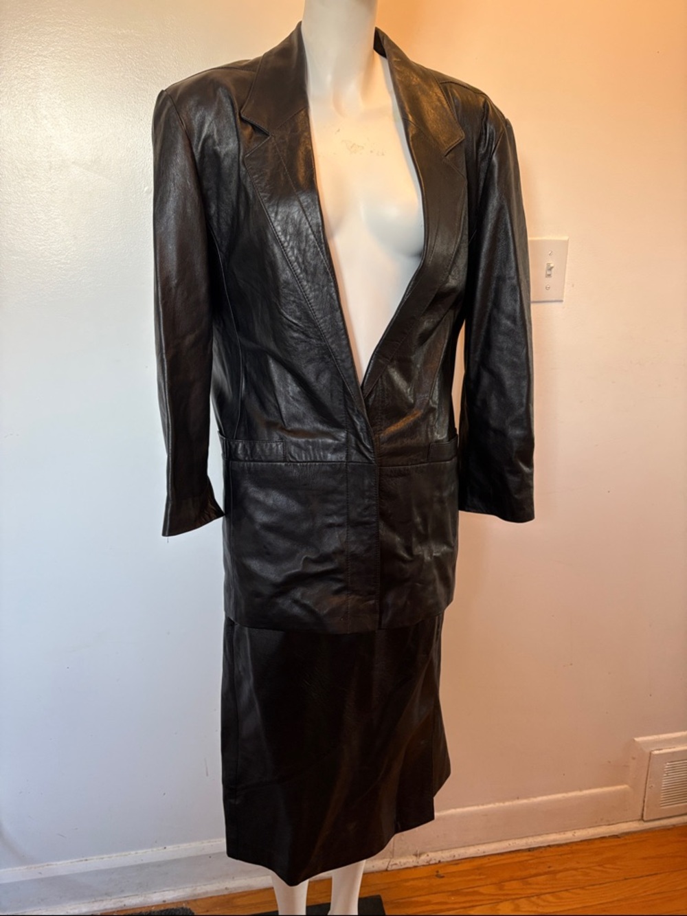 Black Leather Two-Piece Skirt Set - Sleek Women's Ensemble